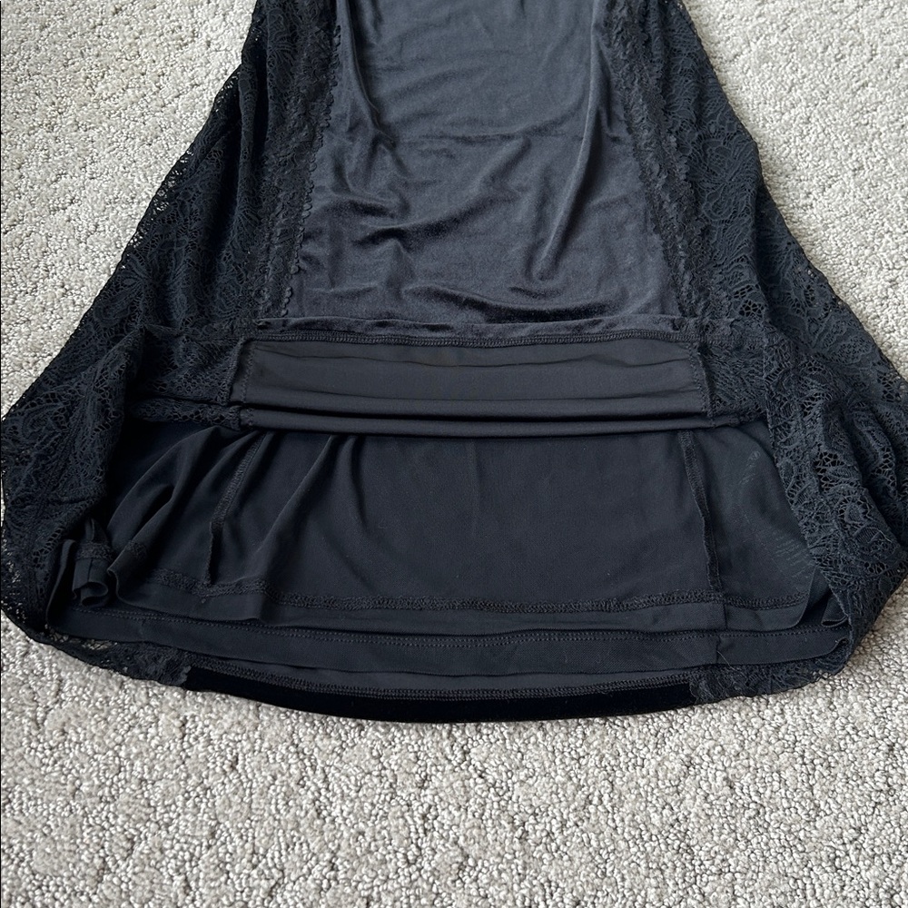 Anthropologie Long-Sleeve Mock-Neck Lace Velvet Midi Slip Dress Evening XS NWT - Picture 14 of 15
